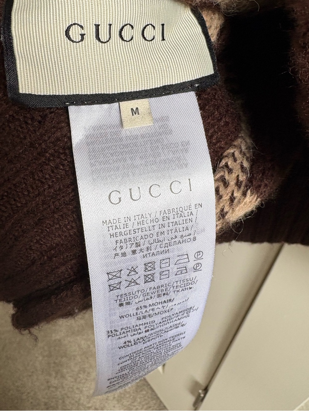 GG Monogram Women's Reversible 2 Sided Cardigan - Tan & Brown - Size Medium - Picture 3 of 12